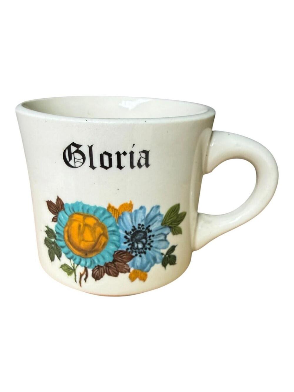 Vintage Gloria Floral Design Ceramic Coffee Mug White